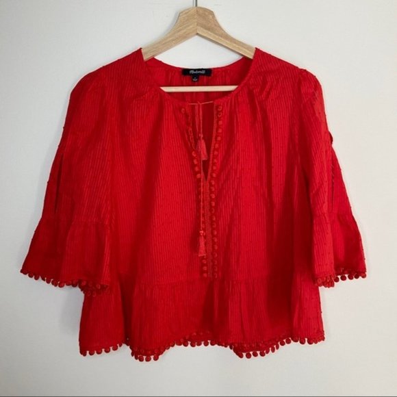Madewell Peekaboo Pom-Pom red Top - Picture 4 of 7
